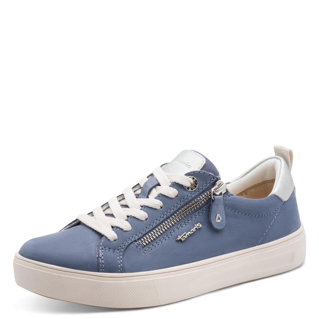Tamaris Comfort Baskets Femme Plates avec Fermeture éclair Loisirs, Denim Nubuc, 38 EU