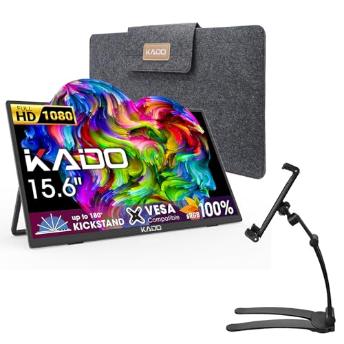 Image of Kado 15.6 inch FHD Portable Monitor for Laptop Aluminum Alloy Stand Set, 100% sRGB IPS 1920x1080 HDMI USB-C Laptop Screen Extender, Carrying Sleeve for PC, Mac, Dex, Tablet, Xbox, PS4 /PS5, Switch