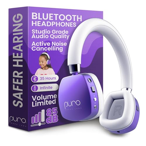 Puro Sound Labs PuroQuiet Plus Kids Noise Cancelling Headphones, Bluetooth Kids On Ear Headphones with Mic, Lightweight On-Ear Design, Studio-Grade Sound (Purple)