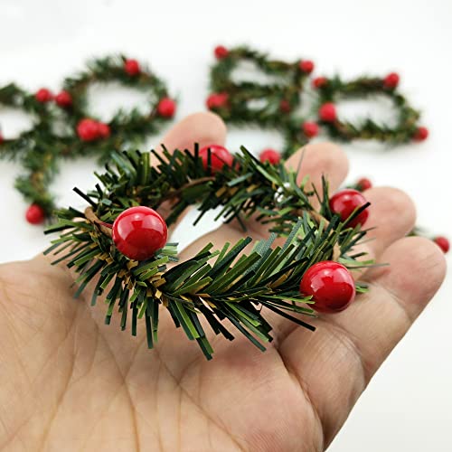Saktopdeco Christmas Napkin Rings Christmas Napkin Holder Holly Berry Candle Wreath For Banquet Table Decorations Set Of 12 thumb #2
