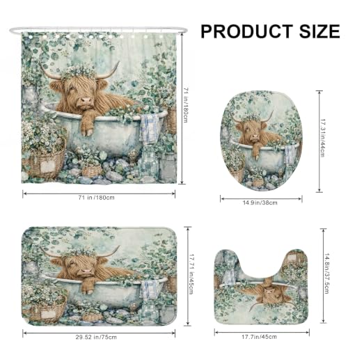 Ensemble rideau de douche imperméable vert printemps tapis de bain fleurs d'eucalyptus - 4