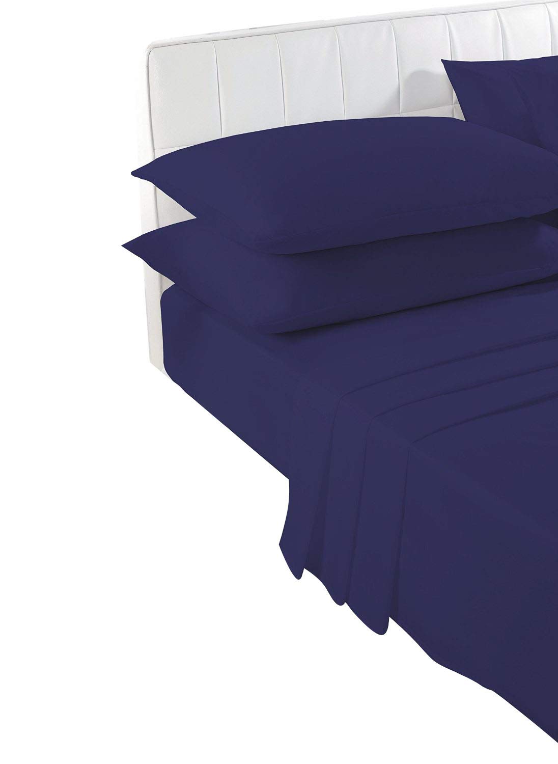 Voice7 Navy Blue Double FLAT Bed Sheet - Plain Dyed Poly Cotton Percale Quality Flat Sheets (Navy - Double Flat)