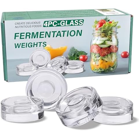 Eleganttime Fermentation Glass Weights with Easy Grip Grooved Handles Heavy Fermenting Lids Kit For Wide Mouth Mason Jar (Glass Weight-4Pcs) Cover