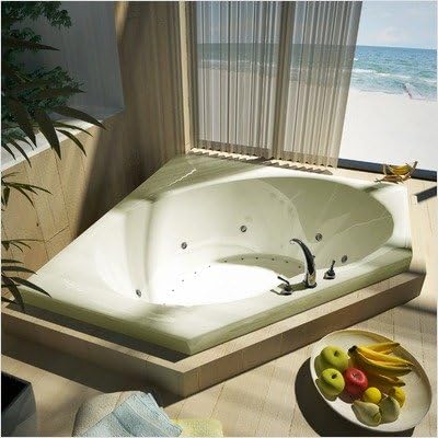 Tortola 60 x 60 x 23" Corner Air and Whirlpool Jetted Bathtub Color/Trim / Tile Flange / Pump: Biscuit / Polished Brass / Yes / No / Left / Right