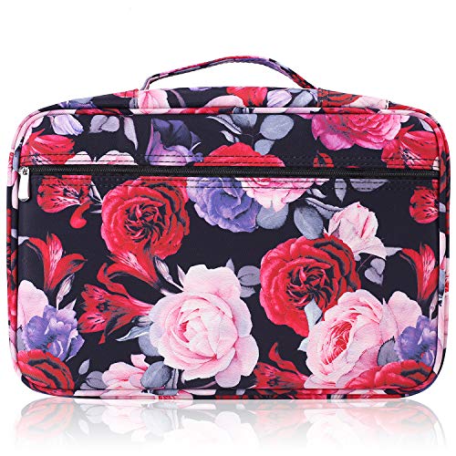 Image of Large Capacity Colored Pencil Case Slot Holds 300 Pencils or 200 Gel Pens with Zipper Closure Nylon Pen Organizer with Handle Strap Pen or Pencil Box for Artis (Red Rose)