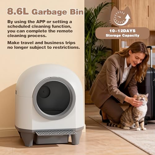 Greesum UltraSmart AutoClean Litter Box - 90L Large Capacity for Multi-Cat Households with Safeguard Tech, APP Control, Odor-Free Design & Mat/1 Roll Litter Bag - Image 7