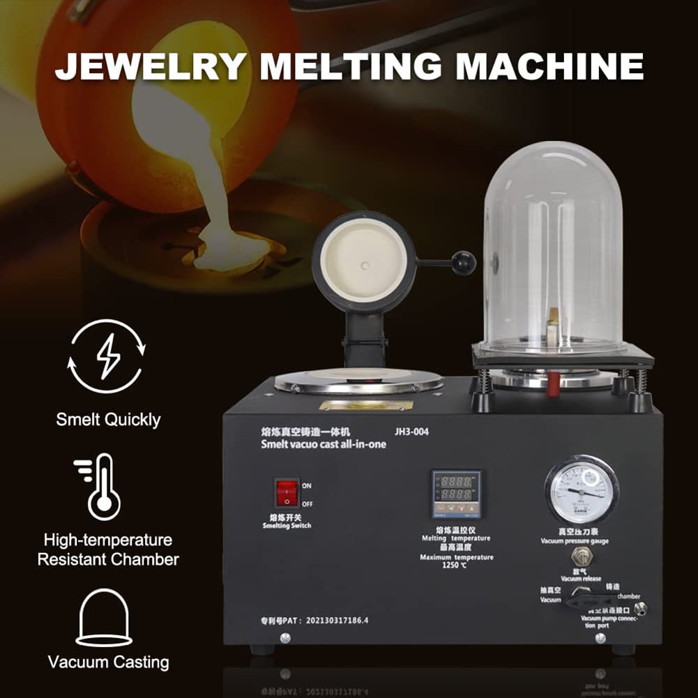 Macchina per fusione sottovuoto 3KG Forno di fusione dell'oro 2L Raffinazione ad alta temperatura Strumento per fusione di gioielli 3 CFM Combinazione di fusione a cera persa con campana di vetro e