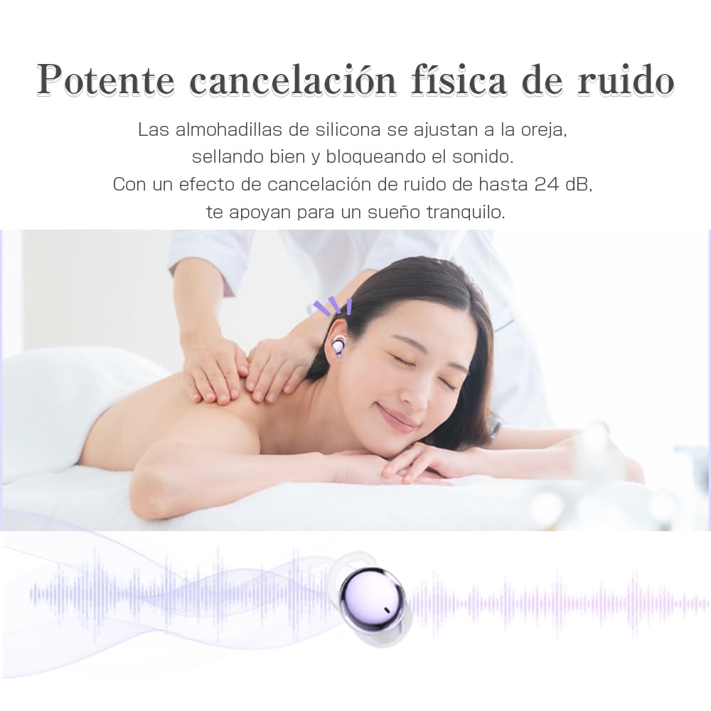 Auriculares Bluetooth 5.4 para Dormir, con Tapones de Silicona, ultracompactos, diseño Separado, monocanal/bicanal, Aislamiento acústico, compatibles con iOS/Android.(Morado)