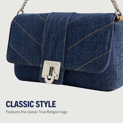 Image of True Religion Women's Denim Shoulder Bag Purse, Mini Handbag with Chain Strap | Denim