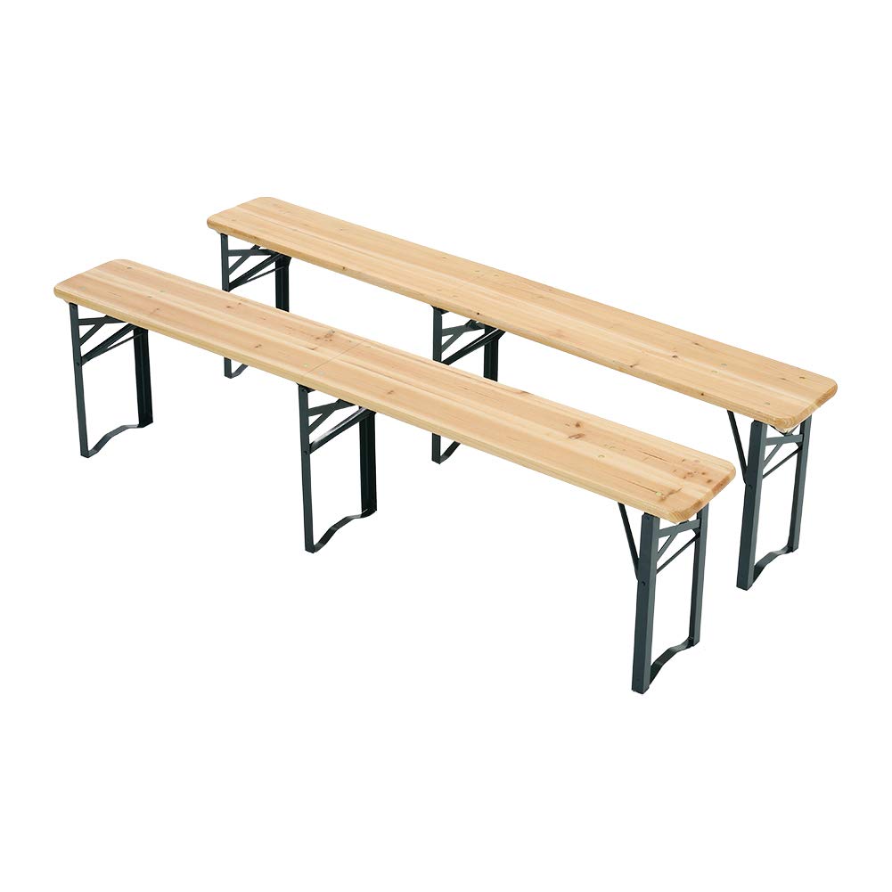 Fellie Folding Wooden Patio Trestle Beer Bench 2PC Outdoor Seat for Holiday, Garden, Camping, Picnic - 167.5 x 23 x 46 cm