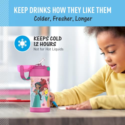 Image of THERMOS FUNTAINER Water Bottle with Straw, 12oz, Princesses | Kids Stainless Steel Insulated Water Bottle, Keeps Drinks Cold Longer for School & Play, BPA-Free