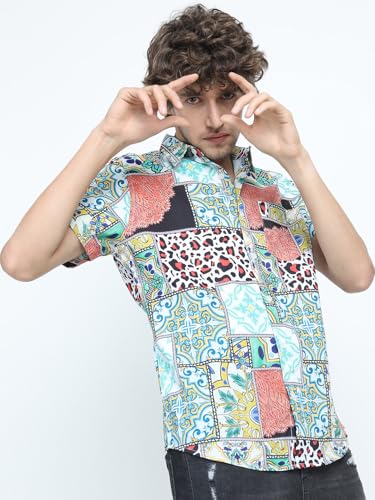 Image of Highlander Men's Slim Fit Shirts | Printed | Half Sleeves | Semi Cut Away | Casual Shirts | Stylish Shirt