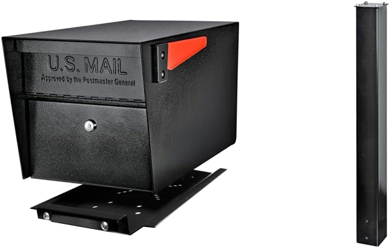 Mail Boss 7500 Mail Manager Pro Curbside Security, Black Locking Mailbox and Mail Boss 7121, Black In-Ground Mounting Post, 43 x 4 x 4 inches