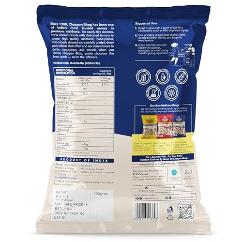 Image of Chappan Bhog Platinum Makhana 250g x 3 | 6+ Suta Jumbo Foxnuts (Phool Makhana) | Premium Raw Makhana (Lotus Seeds) | High Protein, Gluten Free Healthy Snack | Ready to Eat | Fasting and Evening Diet Snack