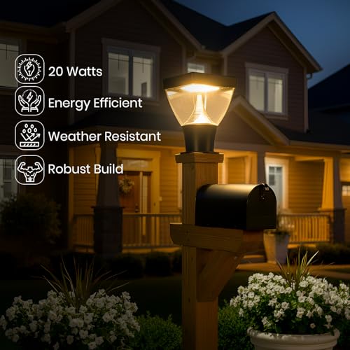 Image of Gigawatts GWMWW-01 Outdoor Gate Light - 20W Integrated Light 101% Rust & Waterproof Polycarbonate, ABS, PP Pillar Lamp Base Mount Black Exterior Fixture for Garden, Boundary & Home Entrance