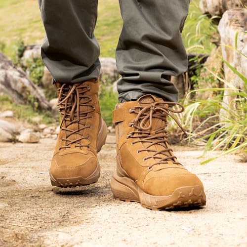 NORTIV 8 NORTIV 8 Men's Military Tactical Boot Lightweight Comfortable Boots for Work All Day Side Zipper Motorcycle Combat Hiking Boots Metrostrike(8-9 Inches),Size 11,Coyote Suede