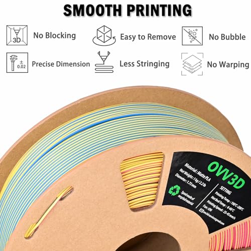 Image of OVV3D PLA Filament 1.75mm, Rainbow PLA Filament Matte Tri-Color 3D Printer Filament, Macaron 3D Printing Filament Red Yellow Blue