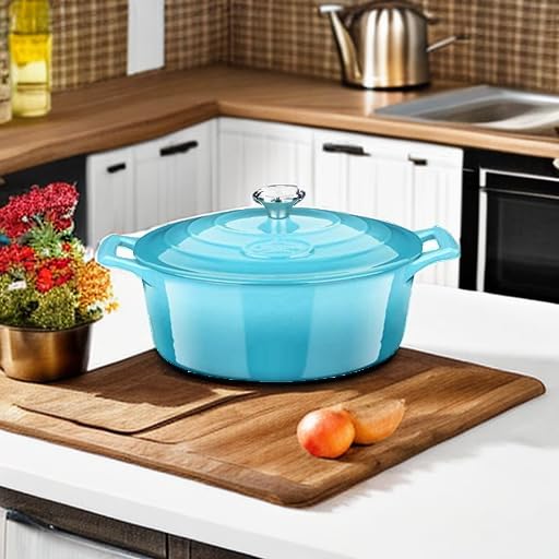 Image of La Cuisine Enameled Cast Iron Oval Dutch Oven Casserole Pot with Lid 5 QT Internal Matte Black Enamel Coating for bread baking For GlassTop Oven-Safe 550F /276C 2-ToneTeal