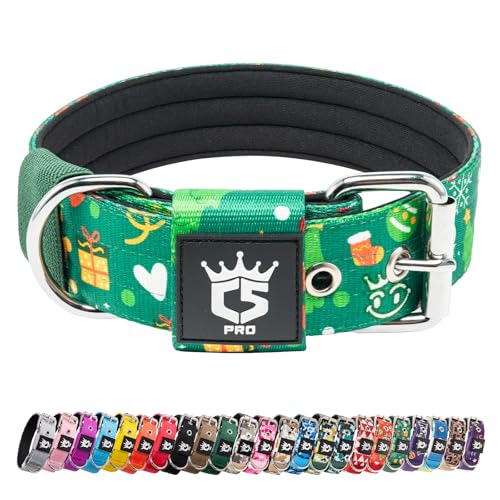 TSPRO Collare per Cani, Collare Tattico Regolabile con Fibbia in Metallo Robusto, Larga 3,8 cm, Resistente e Spesso per Cani Medi a Grandi (Verde Natale M)