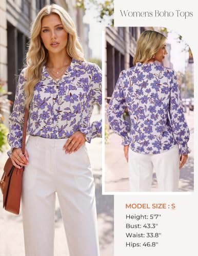 GRACE KARIN Womens Long Sleeve Boho Tops Ruffle Work Blouses Lilac S - image 4