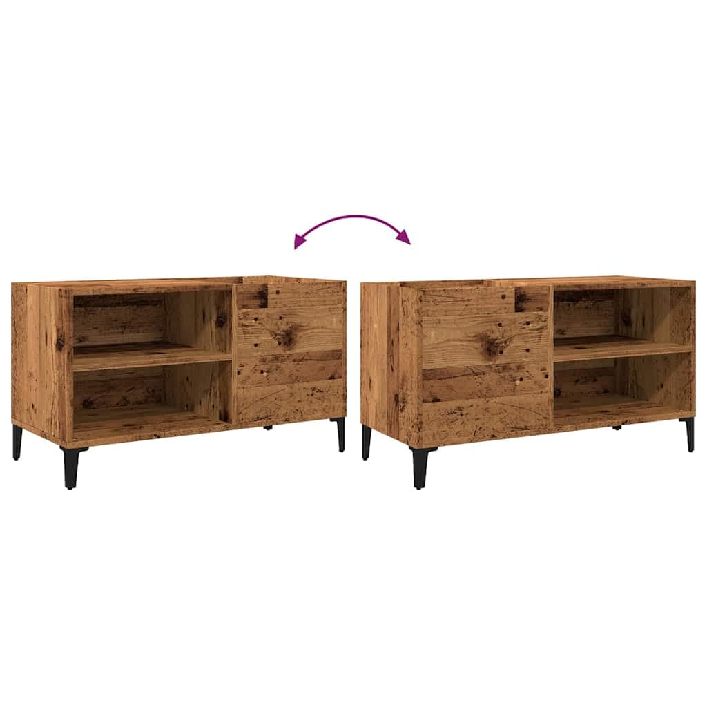 Armadio per dischi in vinile, effetto legno anticato, 84,5 x 38 x 48 cm, con gambe in metallo, mobile per soggiorno e ufficio, scaffale vintage in legno