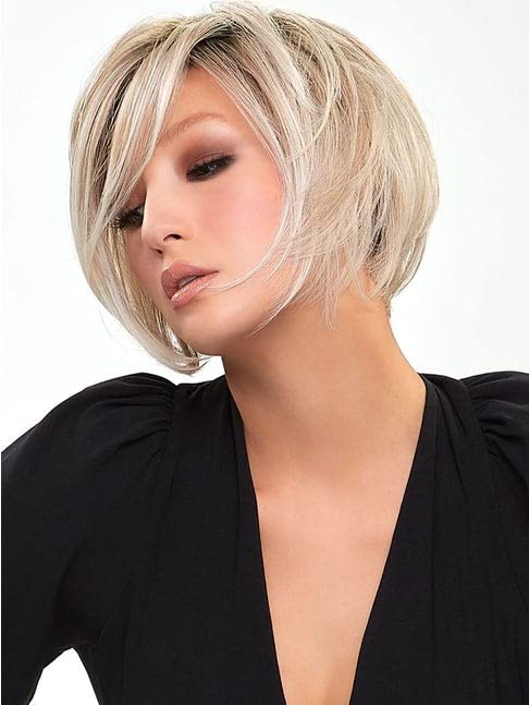 Ignite Petite Cap Wig Color FS17/101S18 - Jon Renau Wigs 5.75" Short Angled Layers Heat Resistant SmartLace Front Hand-Knotted Cap Sleek Bob Natural Hairline Bundle Hairloss Booklet, Comb
