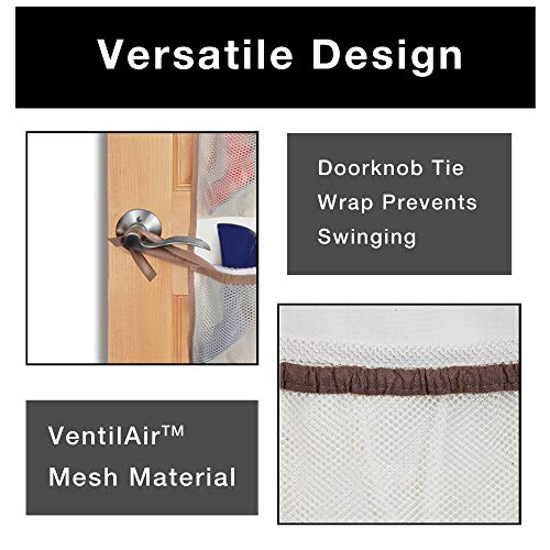 Smart Design Over-The-Door Organizer w/ 42 Pockets w/ Elastic Trim & Hanging Hooks - VentilAir Mesh Fabric - Shoes, Pantry, & Closet Storage - Home Organization (21 x 73 Inch) [Beige w/ Brown] - Thumbnail 2
