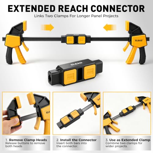 Image of 6-Pack Wood Clamps for Woodworking, 4-Piece 6 inch Bar Clamps with 2-Piece Clamp Connectors, Quick-Release Wood Clamps with 150 LBS Load Limit, Trigger Clamp Set for Woodworking DIY Projects