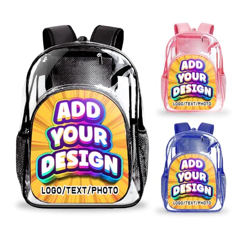 Personalized Clear Backpack with Photo, Custom Transparent Backpack Monogram Heavy Duty With Buckle for Kids for College Workplace Stadium,School Stadium Events Team Gifts for Women Men