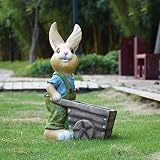 Decoración de animales de jardín, linda escultura de conejo de dibujos animados suculentas maceta de resina adornos de arte para villa terraza césped jardín decoración-n 35 * 24 * 55 cm