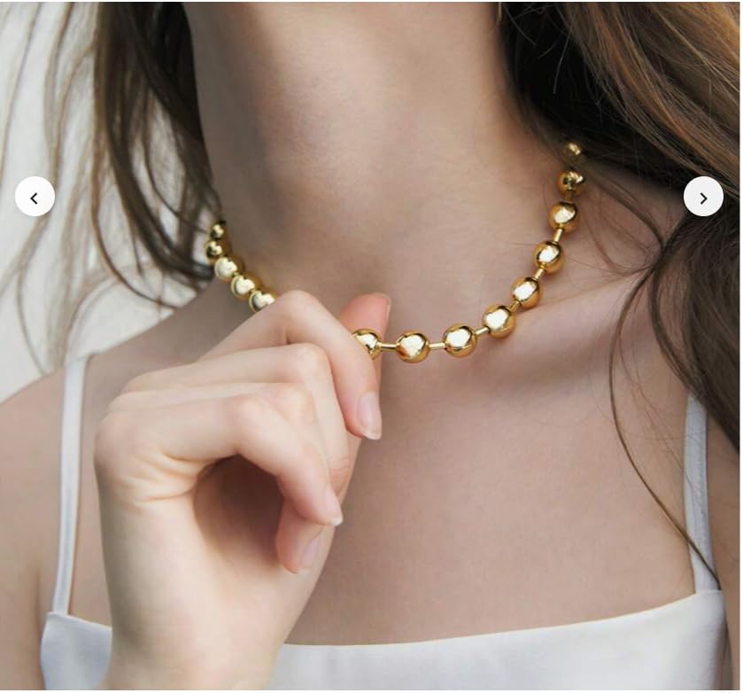 JNF 14K Gold Plated Ball Love Necklace for Women Chunky Heart Necklace Layering Beaded Chain Choker Necklaces Length 18 Inches Adjustable4