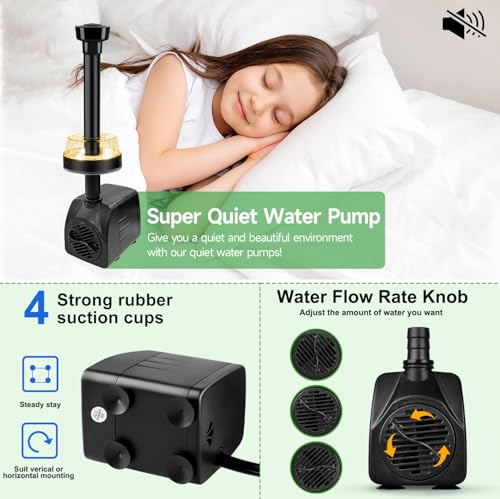 Image of 15W 800L /H Submersible Pond Fountain Pump with LED Lights, Ultra Quiet Water Pump, Pond Fountain Pumps for Small Pond, Garden, Aquarium, Fish Tank, Indoor Outdoor Fountain 3 Type Nozzle (Warm)