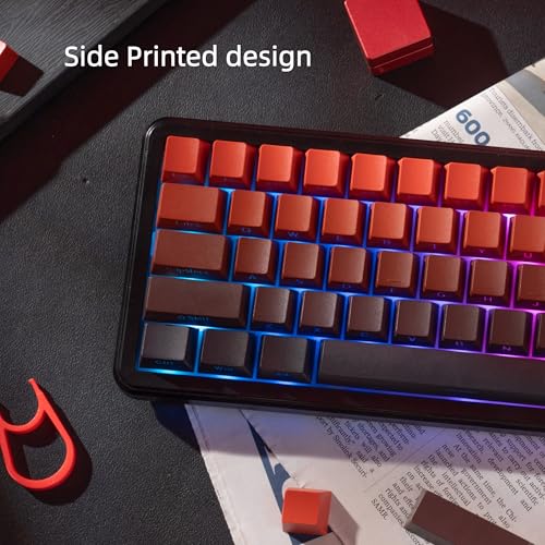 Image of dagaladoo Shine Through keycaps Set,Double Shot PBT keycaps Gradient | Side Print keyboard keycaps,OEM Profile custom Key caps for Mechanical Keyboards 60% 65% 75% 100% TKL Layout,Red /Black