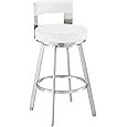 Armen Living Charlotte Swivel Counter Stool in Brushed Stainless Steel with White Faux Leather