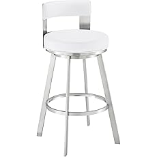 Armen Living Charlotte Swivel Counter Stool in Brushed Stainless Steel with White Faux Leather