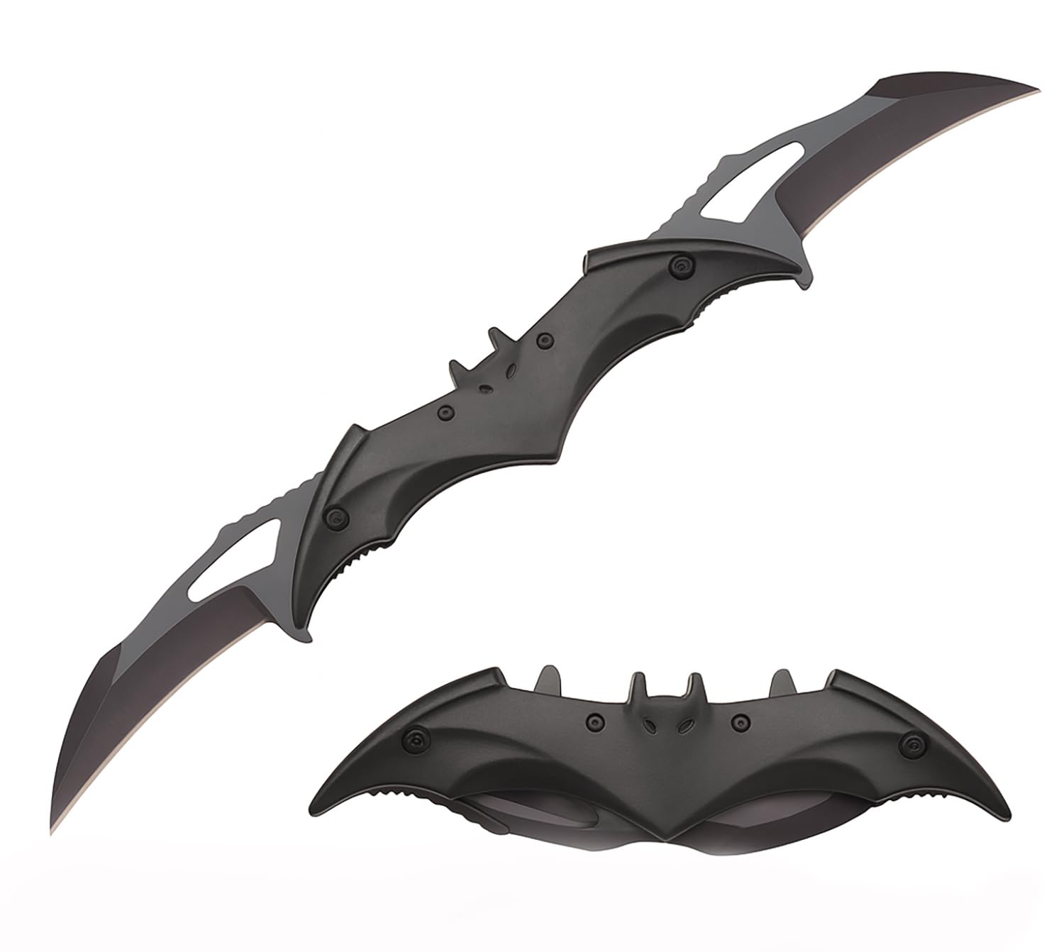 Twin Blade Bat Knife - 11" Pocket Folding Spring Assisted Dual Blades Tactical Knife (Black/Black)