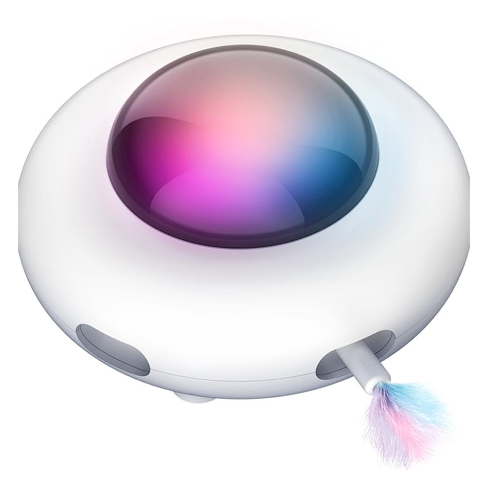 Gioco Interattivo Per Gatti NAVESO 2 In 1 – UFO Con Laser, Piume E Sensore Di Movimento 360°, A Batteria