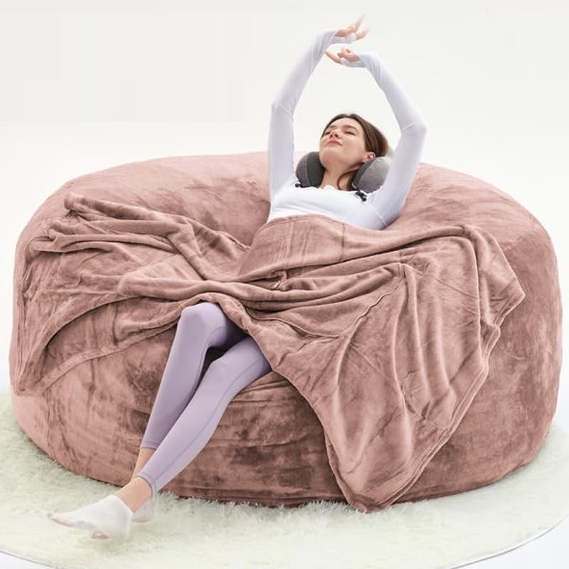 Image of 6FT,Big Bean Bag Chairs for Adults,Bean Bag with Filler Included,Memory Foam Bean Bag,Giant beanbag,Suitable for Reading Chairs in Living Room, Bedroom and Dormitory. (Khaki, 6FT)