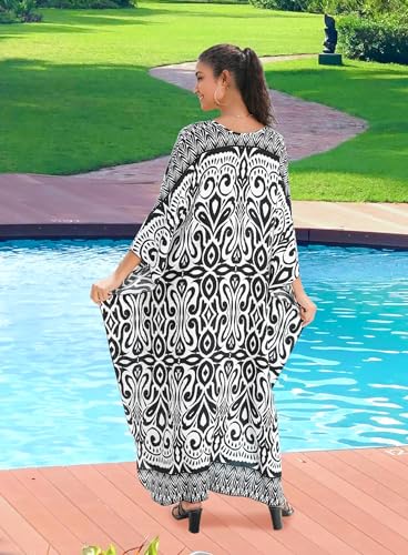 Image of Yanziliu Kaftan Dress for Women,Plus Size Hawaiian Batwing Sleeve Beach Cover Up Summer Swimsuit Dresses