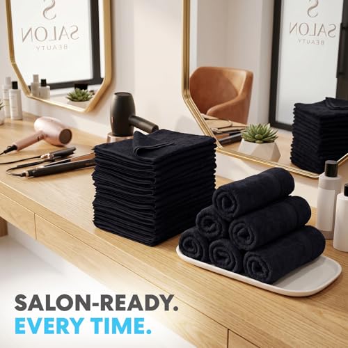 Image of Simpli-Magic Cotton Hand Towels, 16 inchx27 inch, Black, Not Bleach Proof, 12 Count