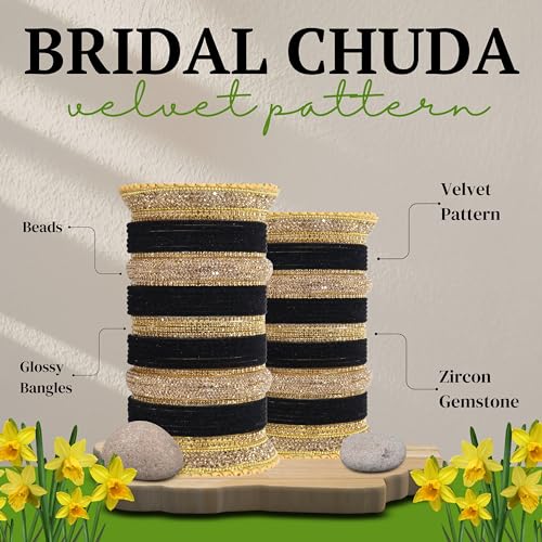 Golden Zircon Stone Bridal Chuda Set Wedding Bangles Pack of 80