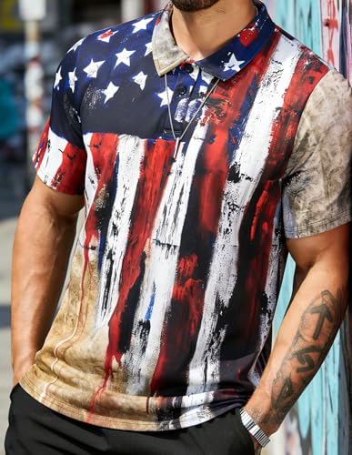 Camisas Polo de Manga Corta para Hombre con Estampado de Bandera Americana Camisa Casual Patriótica para Golf miniatura 3