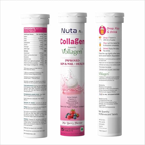 Image of Collagen Effervescent Tablets | Vegan Collagen (Vollagen), Vitamin C & Hyaluronic Acid | Skin Glow, Hair & Nail Support | Mix Berry | 75 tablets