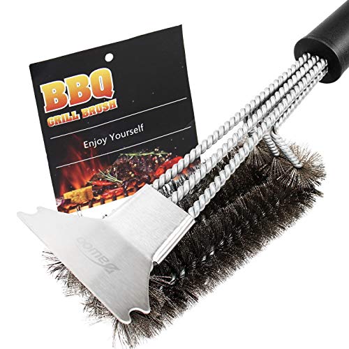 Dawoo Cepillo para Parrilla de Barbacoa, Cepillo de Limpieza 3 en 1 con Raspador de Acero Inoxidable Sin Cerdas de Alambre Mango Antideslizante para Parrilla Diferente