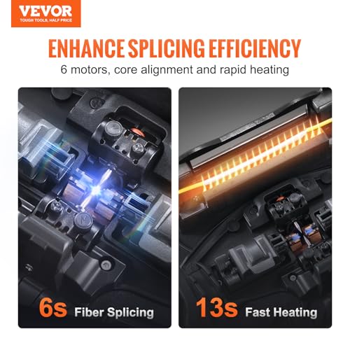 Image of VEVOR Fiber Fusion Splicer 6 Motors, Core Alignment 6s Splicing & 13s Heating with 5 inch Touch Screen, 3 in 1 Fiber Holder, 7800mAh Battery for SM MM DS NZDS