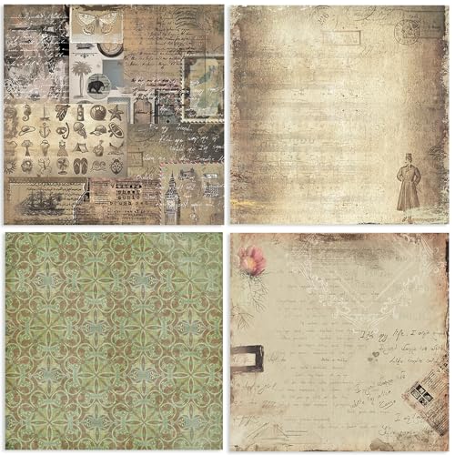 48 Sheets Vintage Scrapbook Paper,12x12 6x6 160gsm Scrapbooking Paper Pad Double-Side Printing Junk Journal Cardstock Craft Paper Supplies for Art Album Card Making Decorative Background - Thumbnail 5