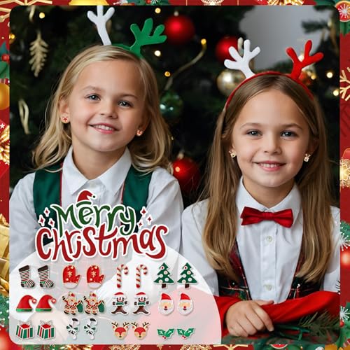 30 Pairs Christmas Earrings for Women, Xmas Gifts Holiday Cute Stud Earrings Hypoallergenic Christmas Tree Snowflake Bow Snowman Stocking Santa Claus Elk Stud Festive Party Jewelry Gifts3