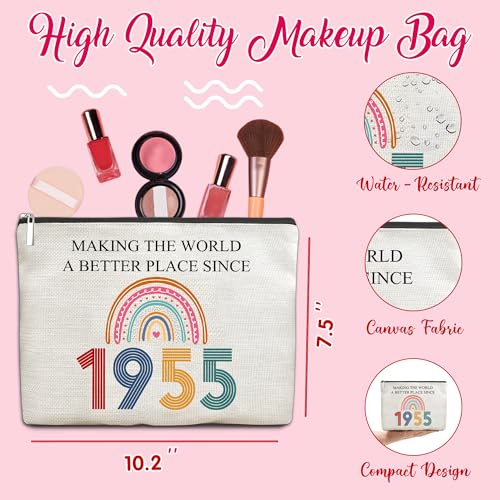 70th Birthday Gifts For Her, Women - Gifts for 70th Birthday - Mothers Day Bags For Woman - 70th Bday Decorations For Sister, Female, Friends - 1955 Canvas Makeup Bag - Turning 70th Gift3