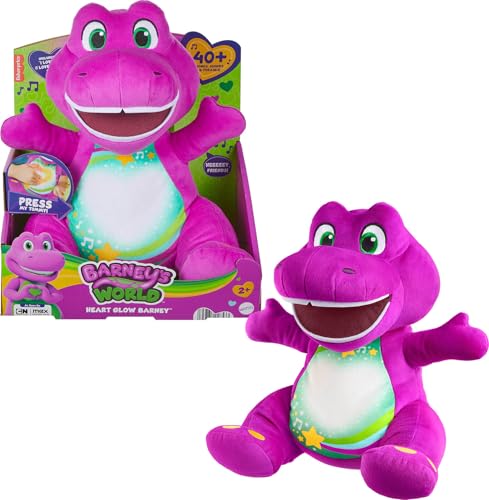 Image of Barney’s World Toddler Toy Heart Glow Barney Plush with Music & Lights for Pretend Play Preschool Kids Ages 2+ Years