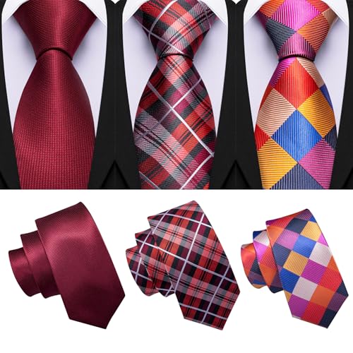 Image of Barry.Wang Mens 6 PCS Ties Silk Striped Paisley Check Floral Necktie Silky Woven Wedding Business Party Ties 3.34 inch